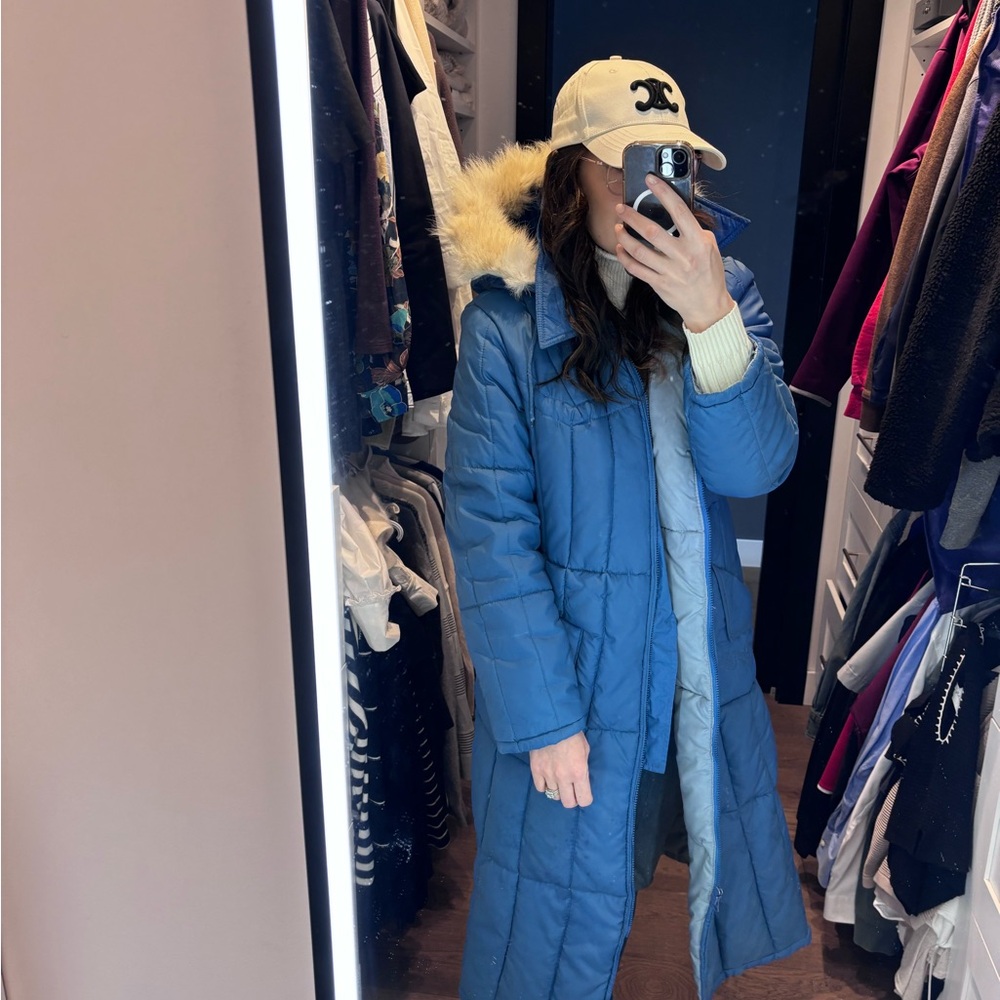 Vintage downfilled and owl fur trimmed long coat